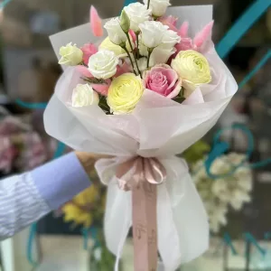 Art Bouquet rosa gelb weiss